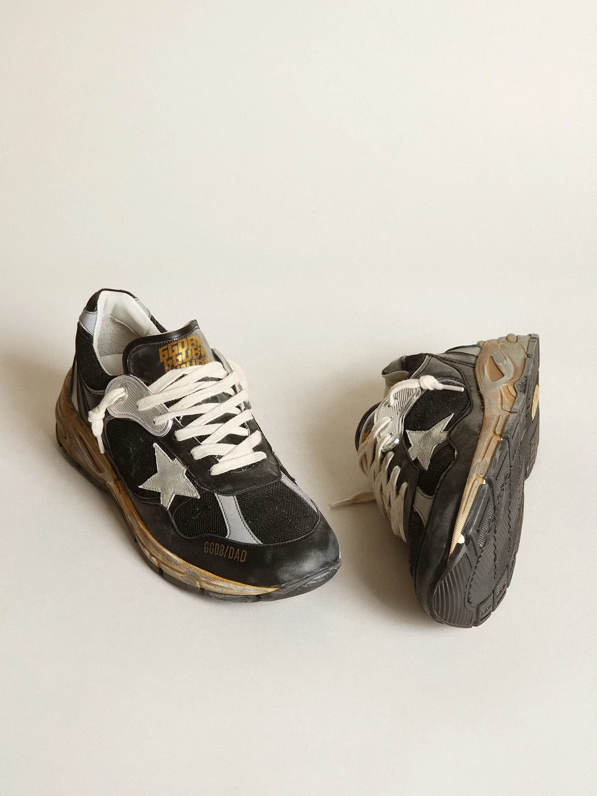 Mens Dad Star in black mesh and nappa with ice colored star