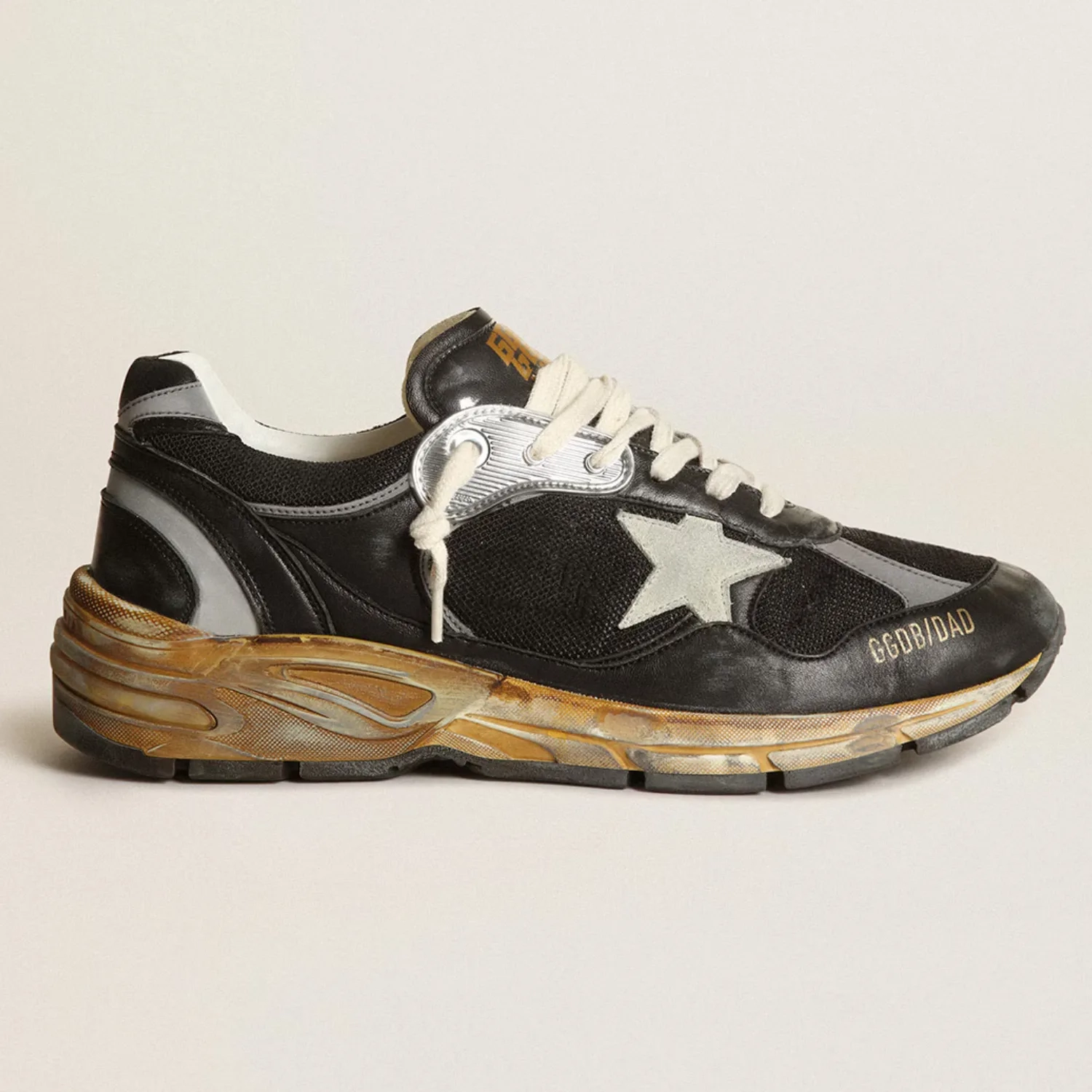 Mens Dad Star in black mesh and nappa with ice colored star